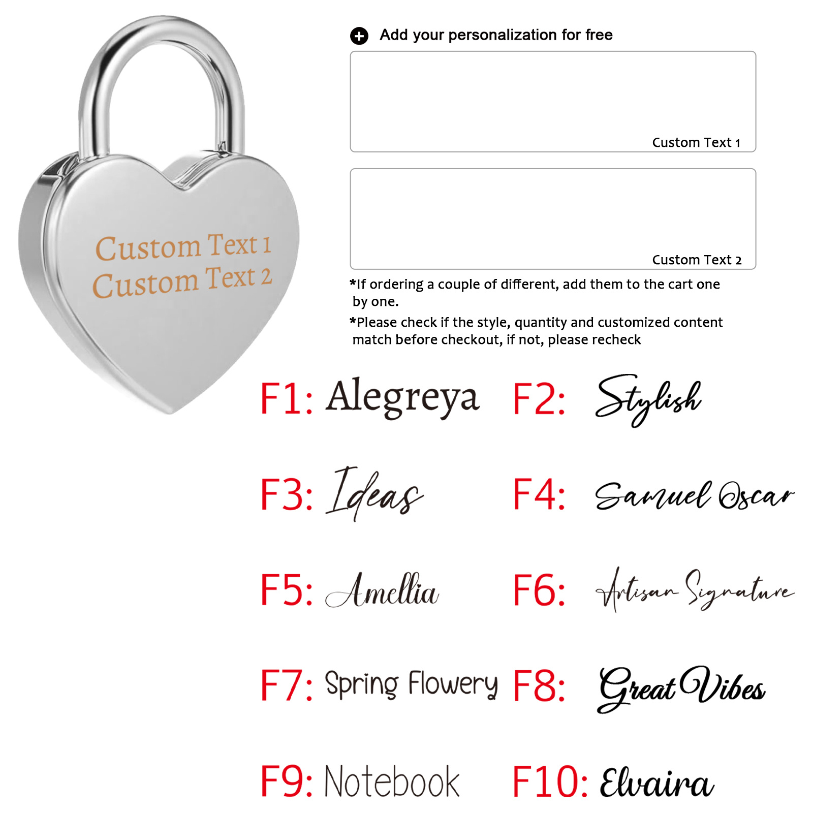 Customized Mini Heart-Shaped Padlock with Key for Necklaces